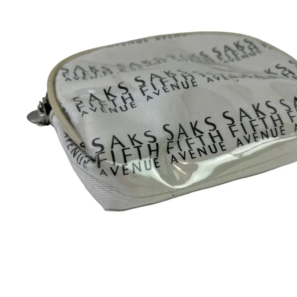 Saks Fifth Avenue Logo Full Zip Coin Purse Plastic Full Zip Cosmetic Bag Tote